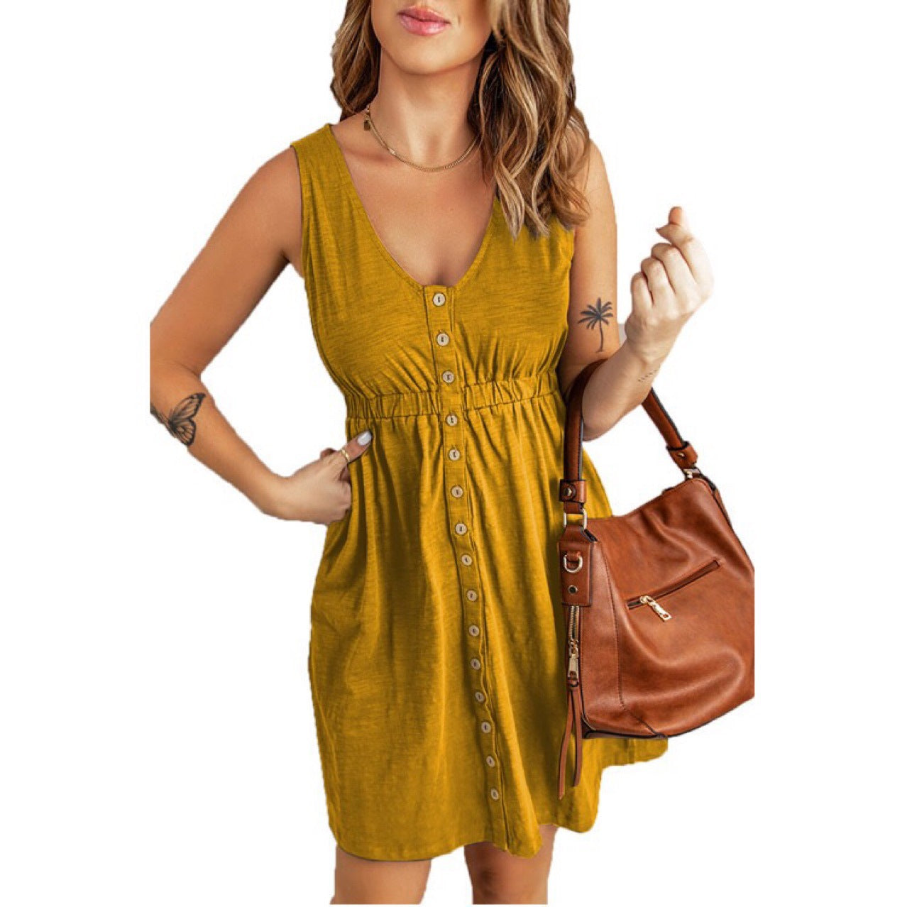 Ladies Casual Button Shell Summer Dress Ivyshape
