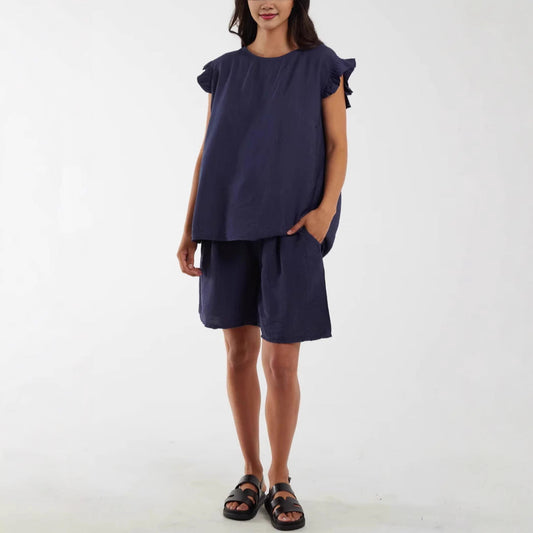 Women's Relaxed Fit Ruffle Sleeve Two-Piece Set Ivyshape