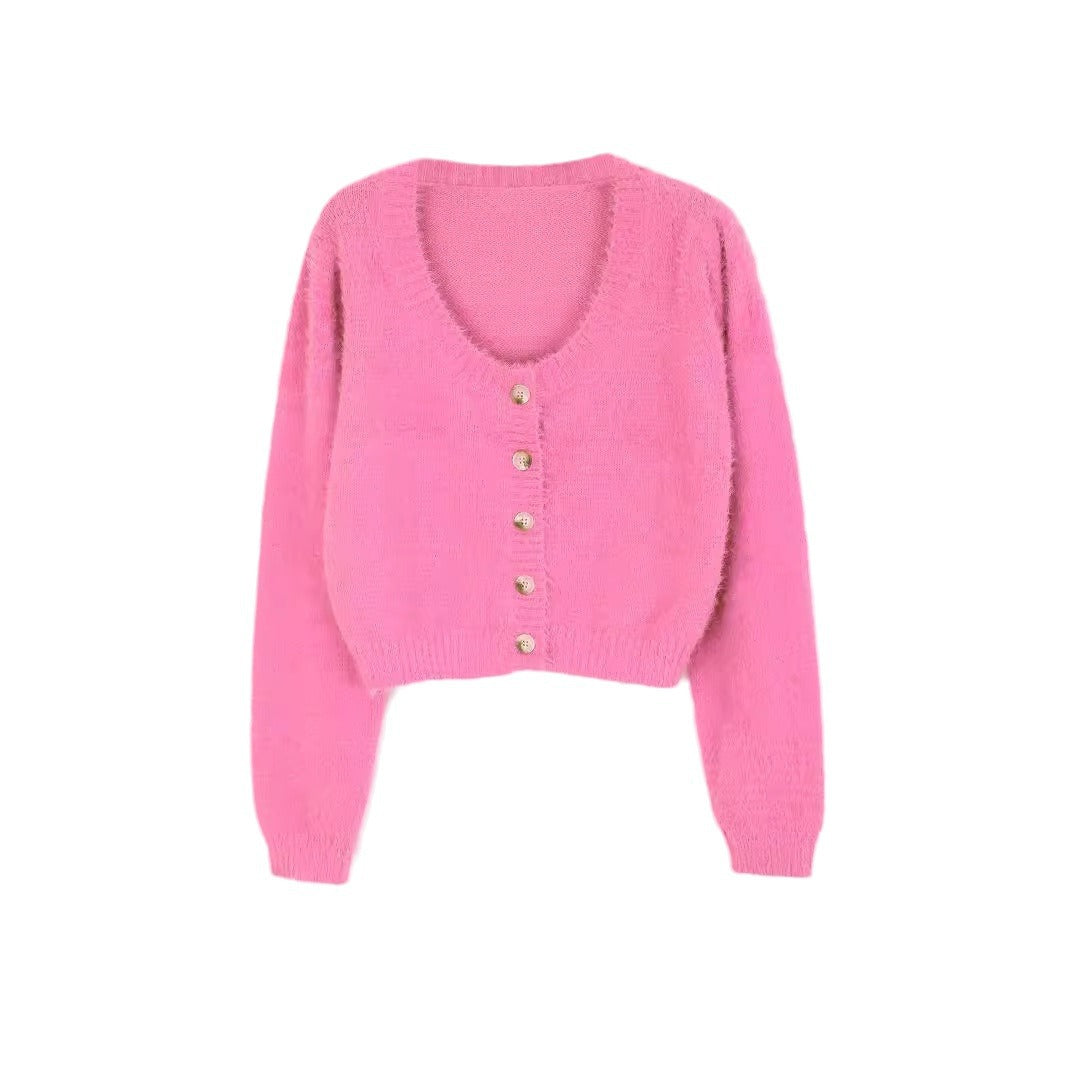 Women's cropped knit sweater with decorative buttons and soft material Ivyshape