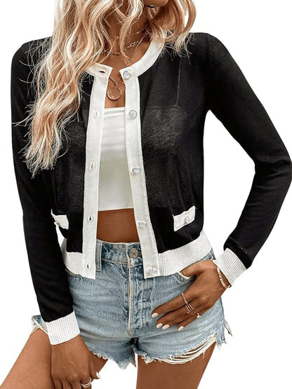 Women elegant and lighter knit cardigan with contrast details Ivyshape