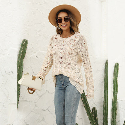 Women's knitted sweater with airy crochet structure and casual fit Ivyshape