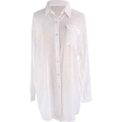 Women's casual beach blouse with patch pockets and lightweight fabric Ivyshape