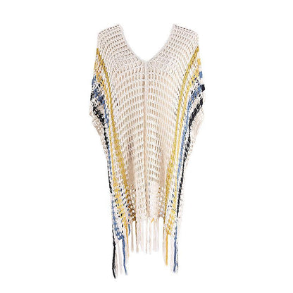 Women's airy mesh beach poncho with fringed accents Ivyshape