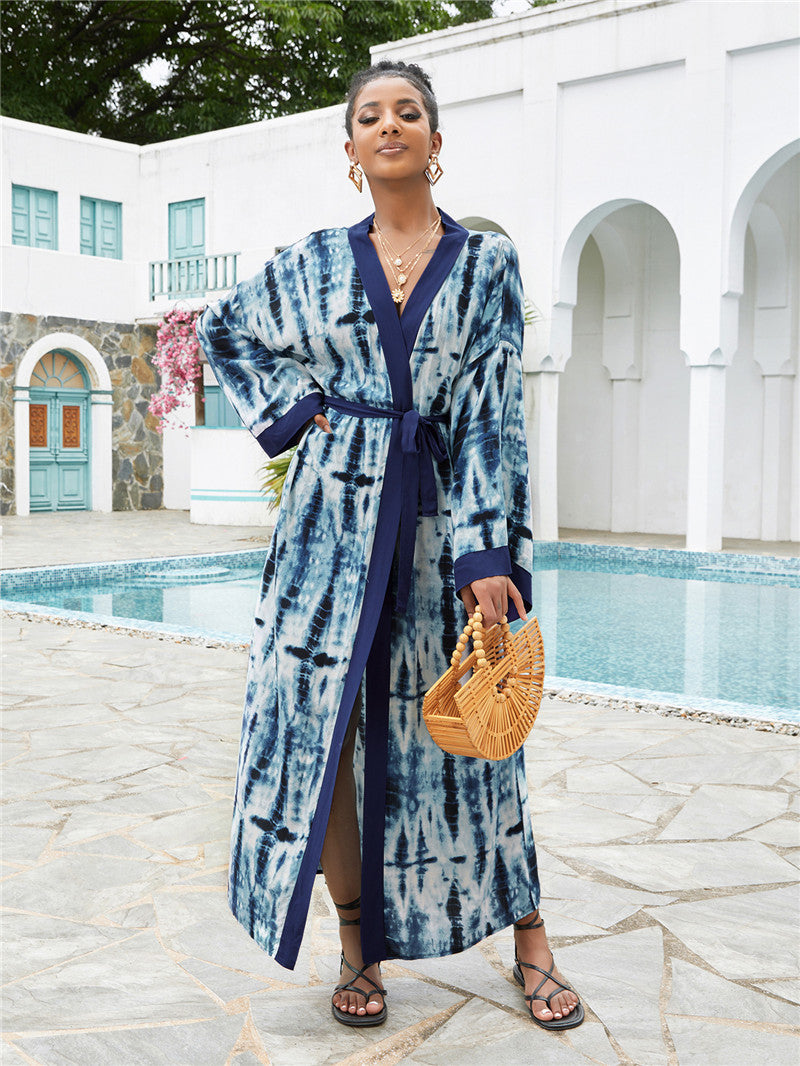 Women long-sleeved kimono with tieable belt Ivyshape