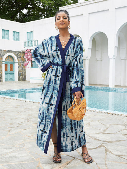 Women long-sleeved kimono with tieable belt Ivyshape