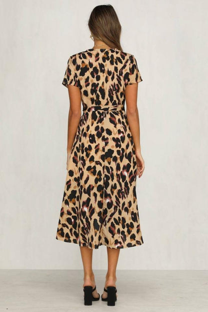 Women's wrap dress with fashionable leopard print and asymmetric hem Ivyshape