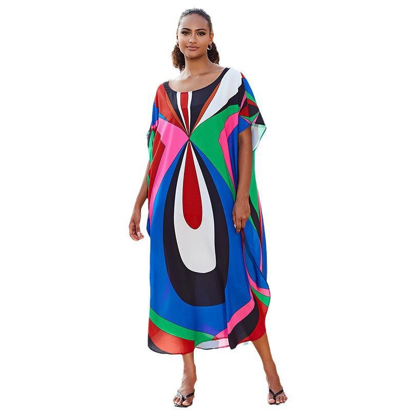 Ladies casual beach coat with artistic graphic pattern and generous cut Ivyshape