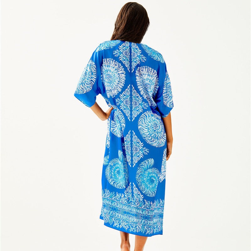 Women's beach kimono with artistic paisley pattern and side slits Ivyshape