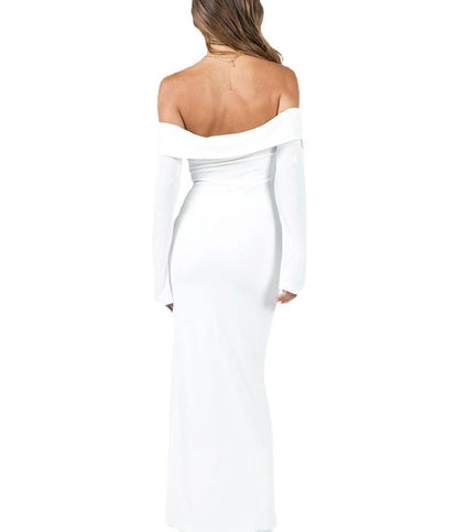 Women Off-Shoulder Maxi Dress with Figure-Hugging Cut Ivyshape
