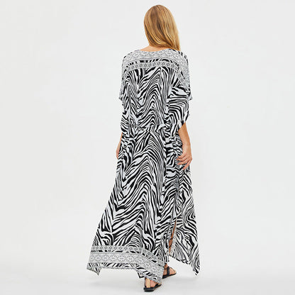Women's maxi dress with sophisticated zebra print and side tie Ivyshape