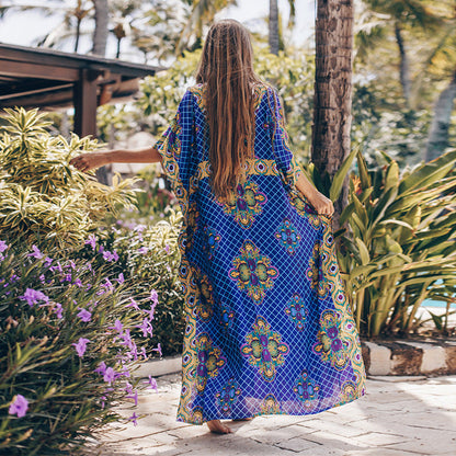 Women's Airy Kaftan with Colorful Floral Pattern and Side Slits Ivyshape