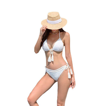 Women's triangle bikini set with playful tassel design and adjustable straps Ivyshape