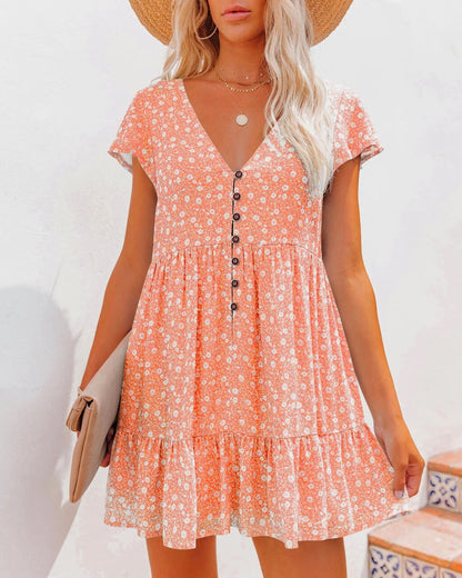 Women Floral Print Button-Down Mini Dress Ivyshape