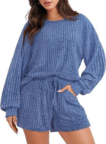 Ladies Knit Loungewear Set with Long Sleeves and Elastic Waistband Ivyshape