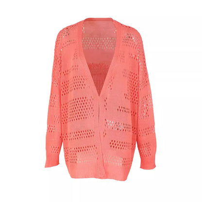 Ladies airy knitted cardigan with crochet pattern Ivyshape