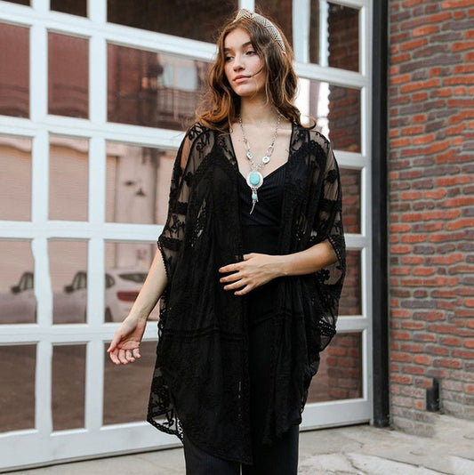 Women elegant crochet kimono jacket Ivyshape