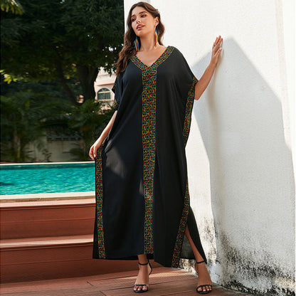 Women elegant kaftan dress with colorful embroideries Ivyshape