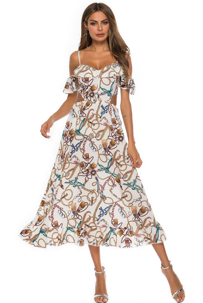 Women's midi dress with floral cut-outs and voluminous sleeves Ivyshape