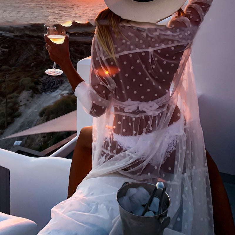 Ladies Transparent Beach Robe with Polka Dot Pattern Ivyshape