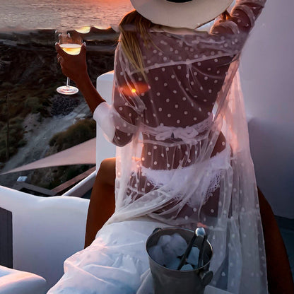 Ladies Transparent Beach Robe with Polka Dot Pattern Ivyshape