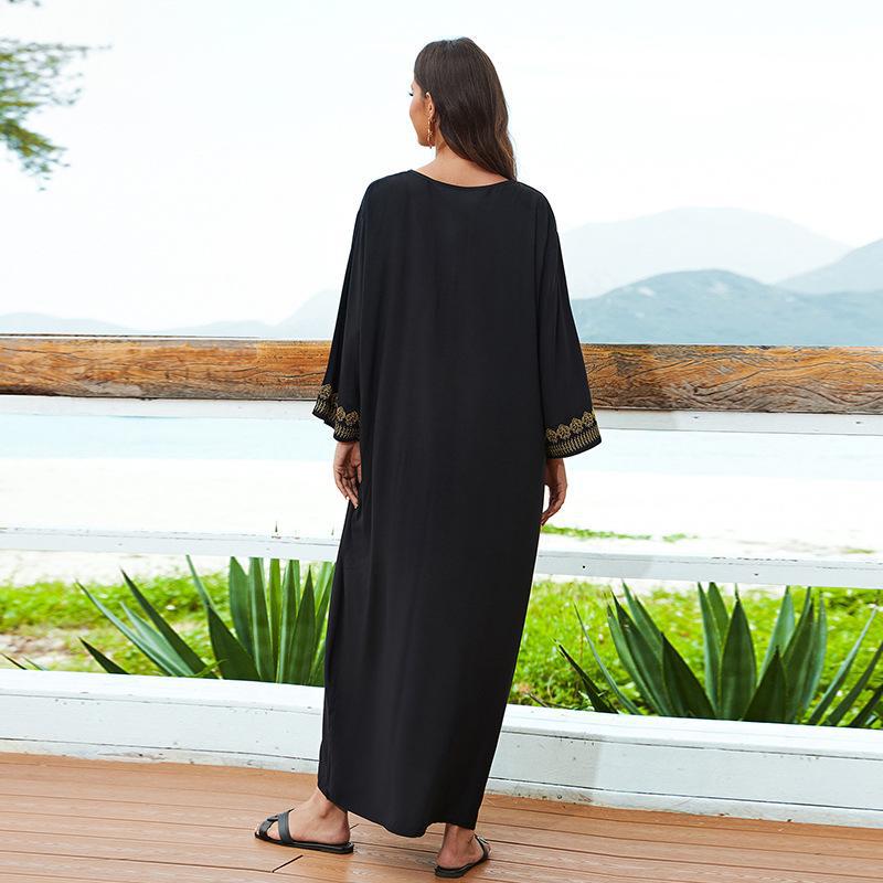 Women's long beach robe with elaborate embroidery Ivyshape