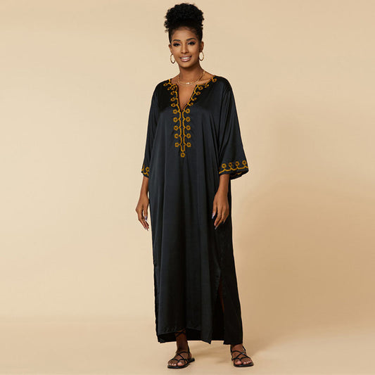 Ladies Elegant Kaftan Robe with Artistic Embroidery Ivyshape