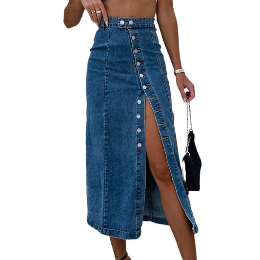 Women's high-slit denim maxi skirt Ivyshape