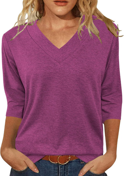 Women Relaxed Fit V-Neck Top Ivyshape