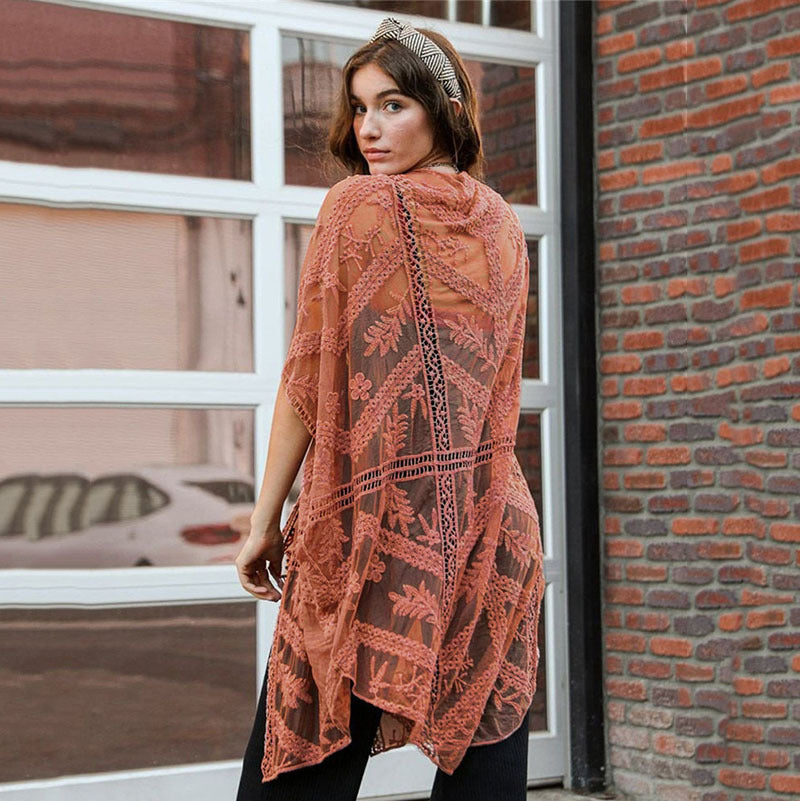 Women elegant crochet kimono jacket Ivyshape