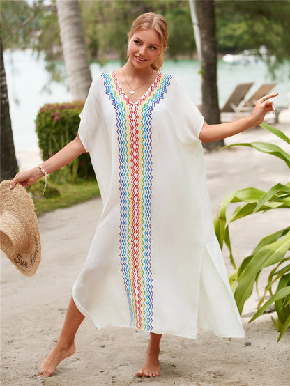 Women’s Beach Tunic with Colorful Wave Design and Side Slit Ivyshape