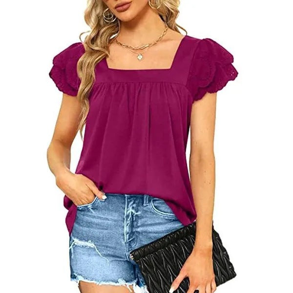 Women’s blouses with square neckline and ruffled hems Ivyshape