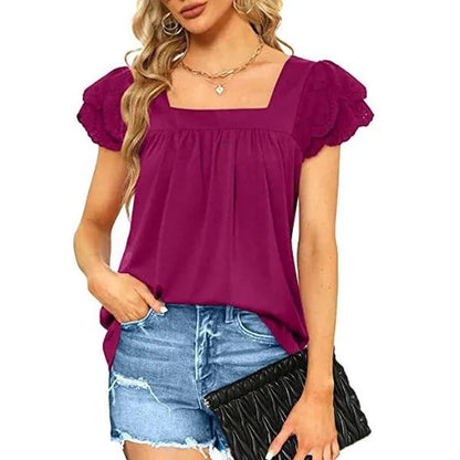 Women’s blouses with square neckline and ruffled hems Ivyshape