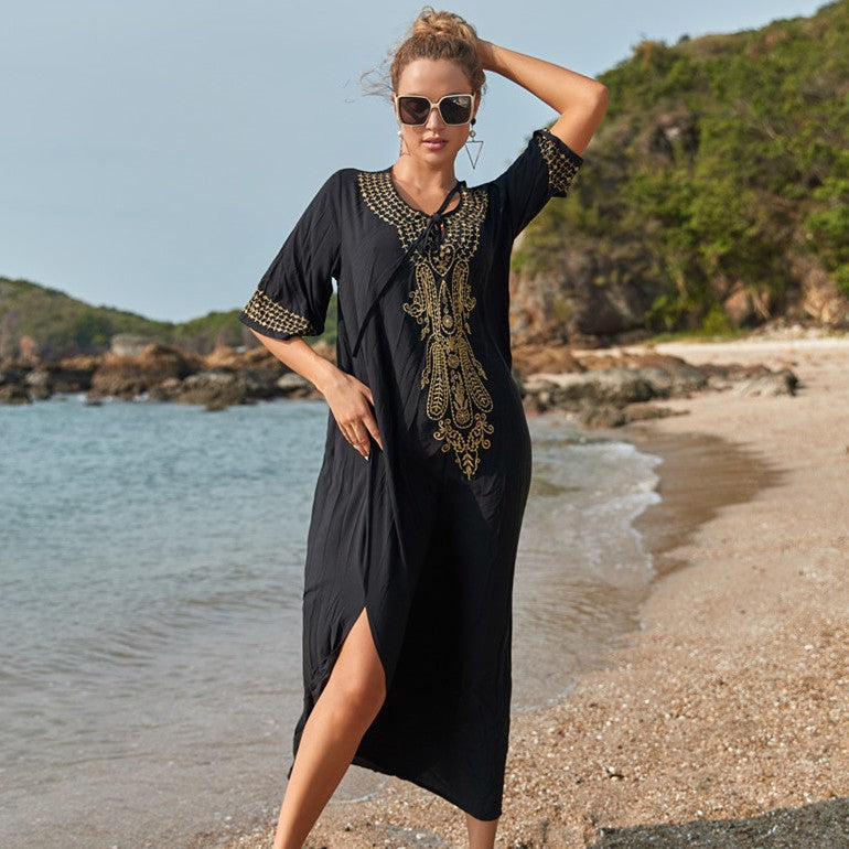 Women's Kaftan with artistic, intricate embroidery design and airy sleeves Ivyshape