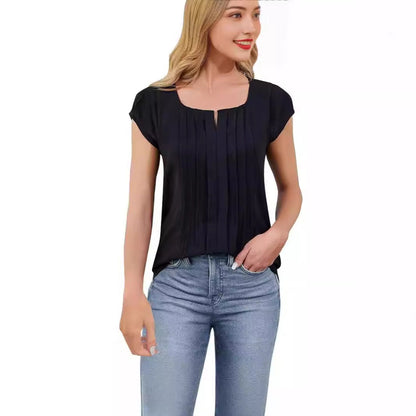 Ladies elegant pleated blouse with V-neck Ivyshape