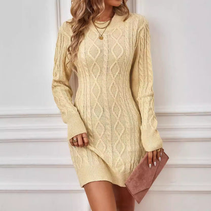 Ladies knit dress with open back and cable pattern Ivyshape