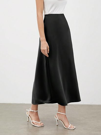 Ladies Elegant Flowing Satin Maxi Skirt Ivyshape
