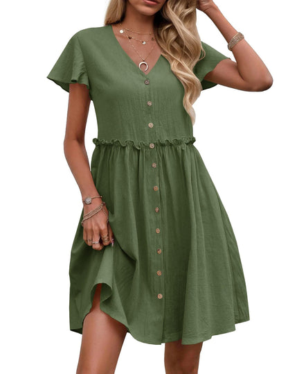 Women's Button-Down Flared Mini Dress Ivyshape