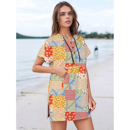 Women’s casual beach dress with cheerful patchwork design Ivyshape