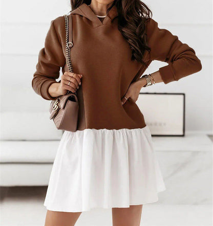 Ladies Hooded Dress with Ruffled Hem and Casual Cut Ivyshape