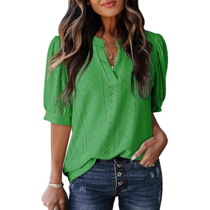 Women Puff Sleeve Lace Blouse Ivyshape