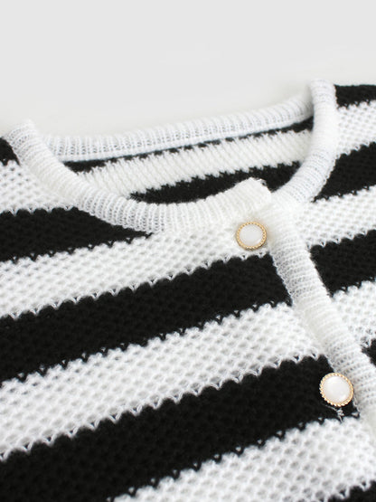 Women striped knitted cardigan with button detail and loose fit Ivyshape