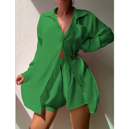 Women's casual two-piece set with oversized blouse and shorts Ivyshape