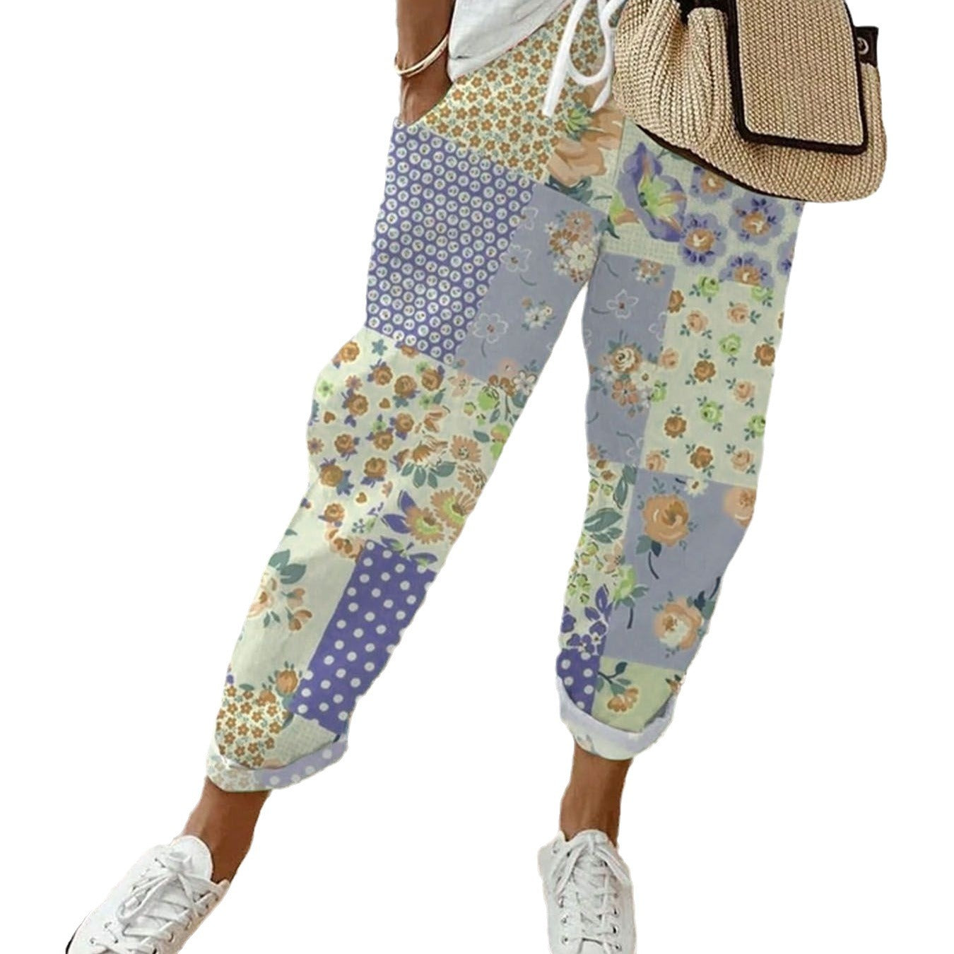 Ladies Patchwork Flower Jogging Pants Ivyshape