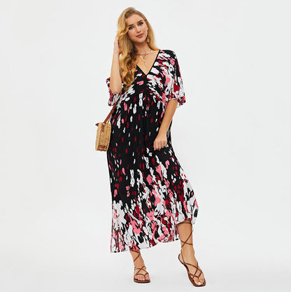 Women’s Maxi Dress with V-Neck and Flared Sleeves Ivyshape