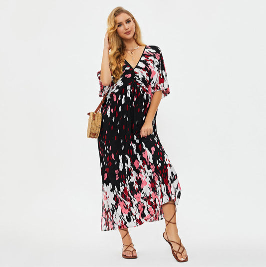 Women’s Maxi Dress with V-Neck and Flared Sleeves Ivyshape