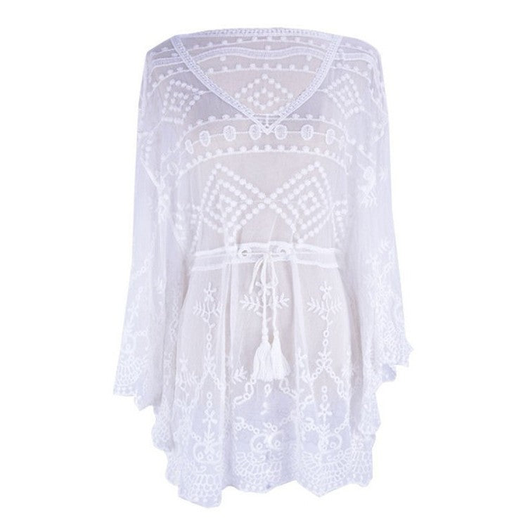 Women's Beach Tent Kimono with Handmade Lace Accents Ivyshape