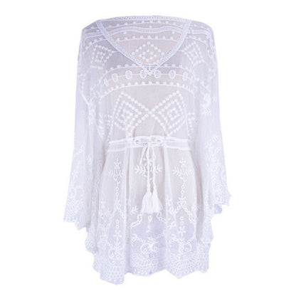 Women's Beach Tent Kimono with Handmade Lace Accents Ivyshape