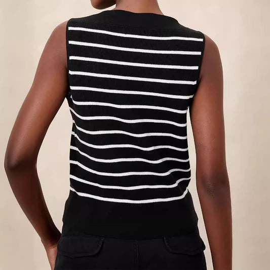 Women's fashionable knit top with maritime stripe pattern Ivyshape