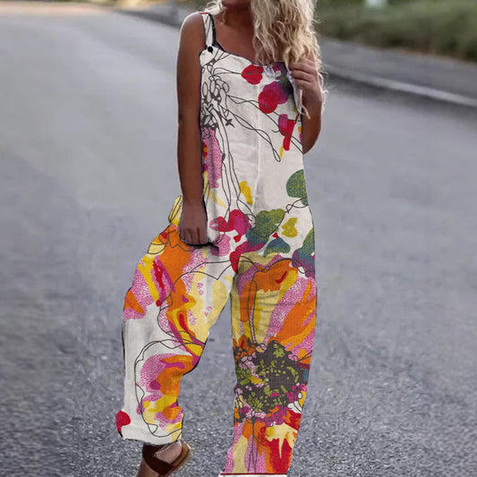 Women Artistic Floral Pattern Overall Ivyshape