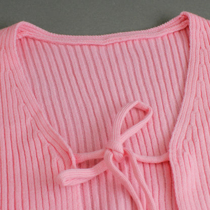 Women's cropped cardigan with open cut and tie straps Ivyshape